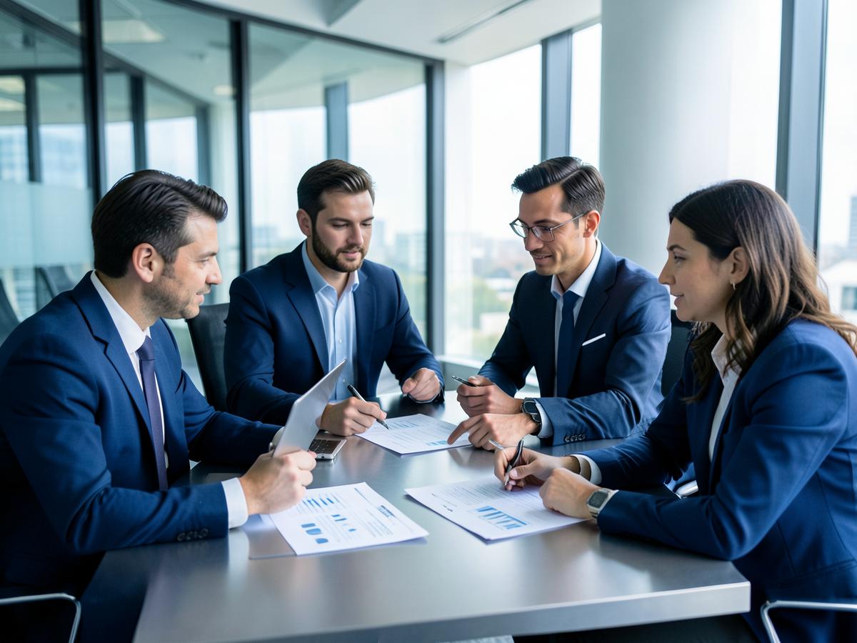Strategic finance team reviewing business reports